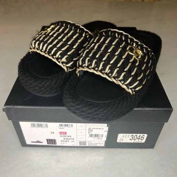 NEW CHANEL WOMENS BRAIDED KNIT METALLIC CC SLIDES SZ EU 39 - Picture 5 of 12